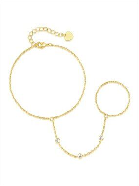 14K Gold Hand Chain Bracelet with Cubic Zirconia Adjustable